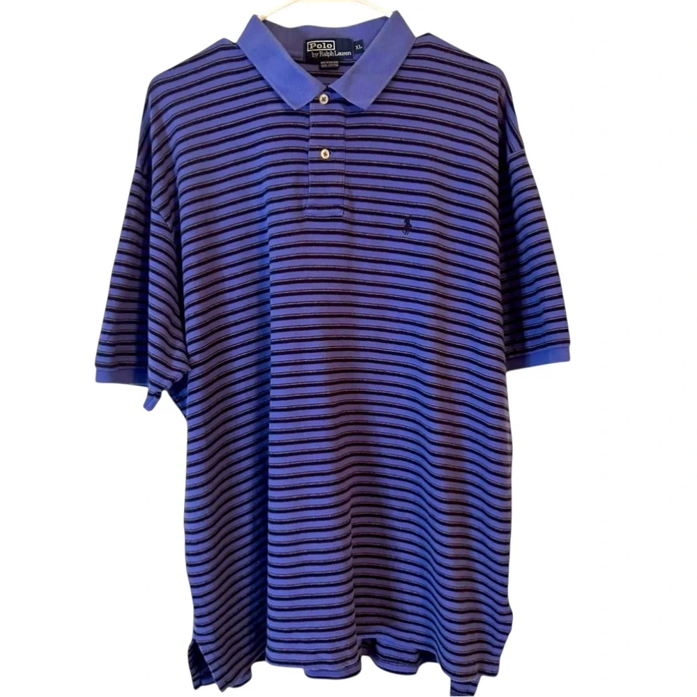 Vintage Polo by Ralph Lauren Men’s XL Blue Black Striped Short Sleeve Polo Shirt